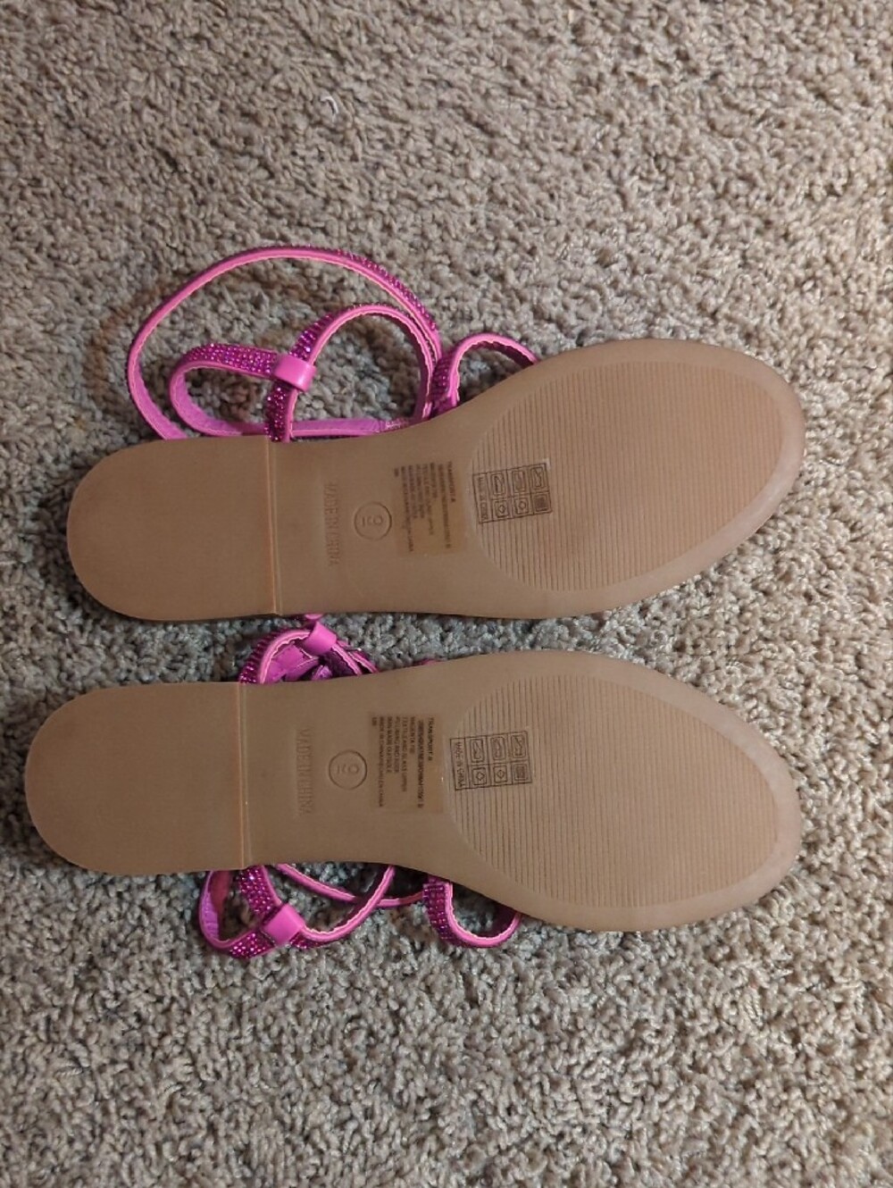 Steve Madden Pink Rhinestone Strappy Sandals with Ankle Wrap - Picture 3 of 3